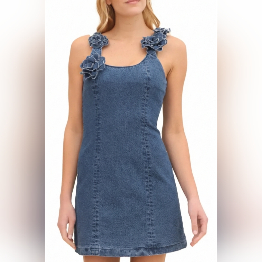 Avec Les Filles Denim Mini Dress Blue Size NWT